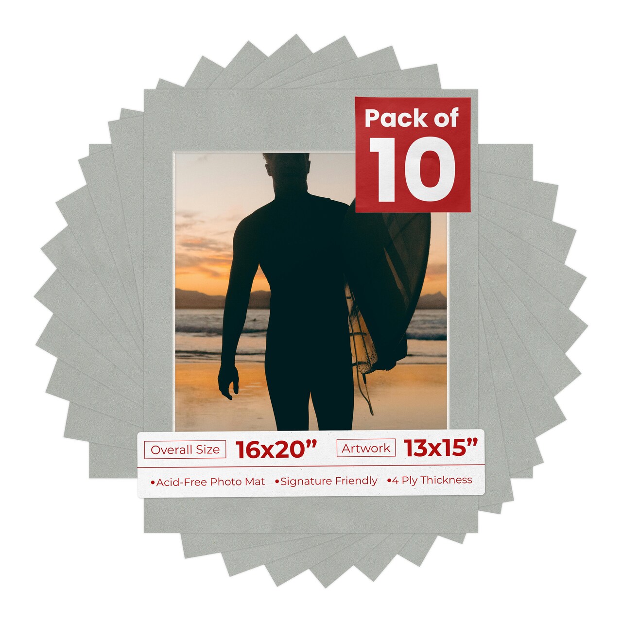 Light Grey Suede Mat Board for 16x20 Frames - Fits 13x15 Photos